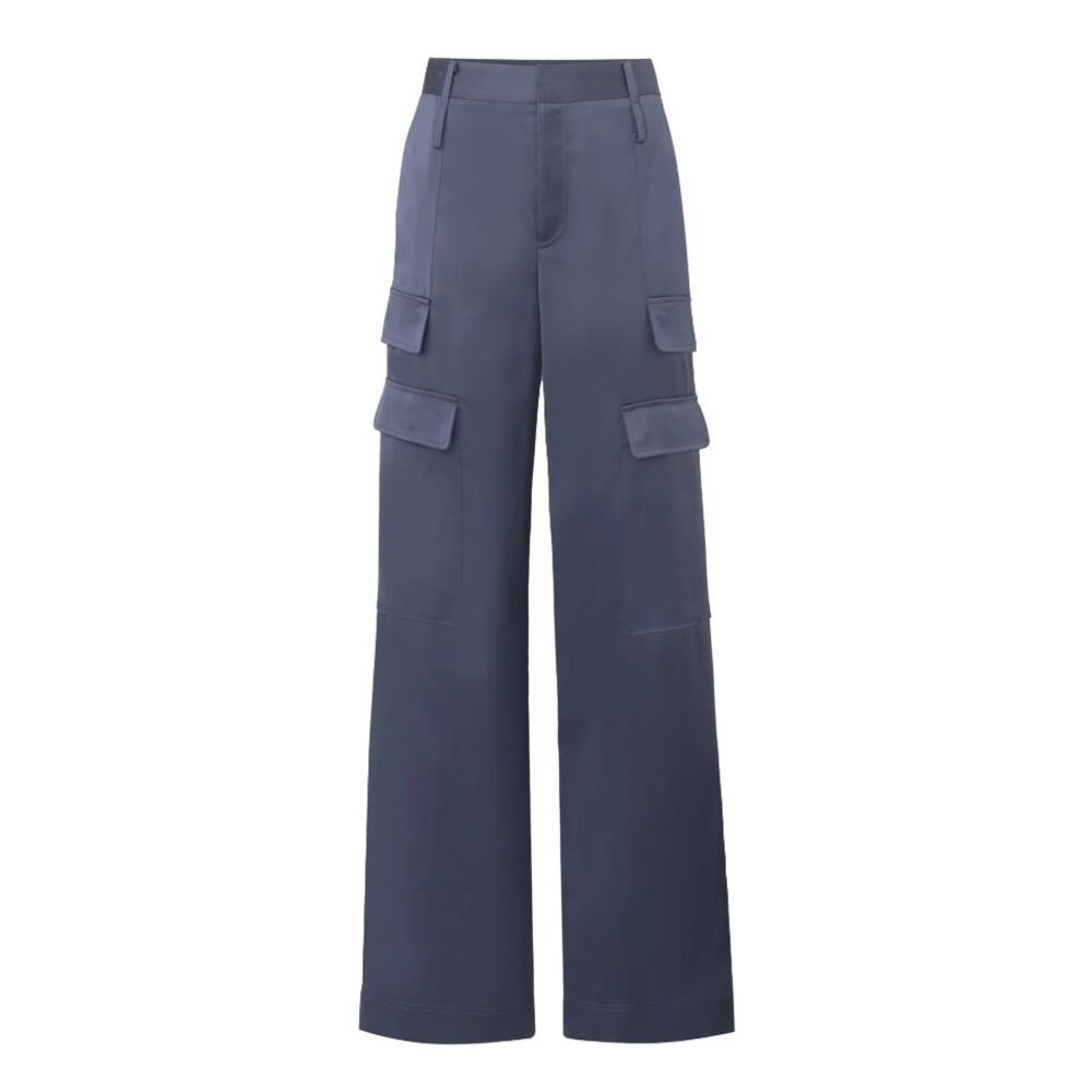 The Noli Shop Milan Navy Blue Cargo Pants Satin Mid-Rise Straight Zip Fly Size 2